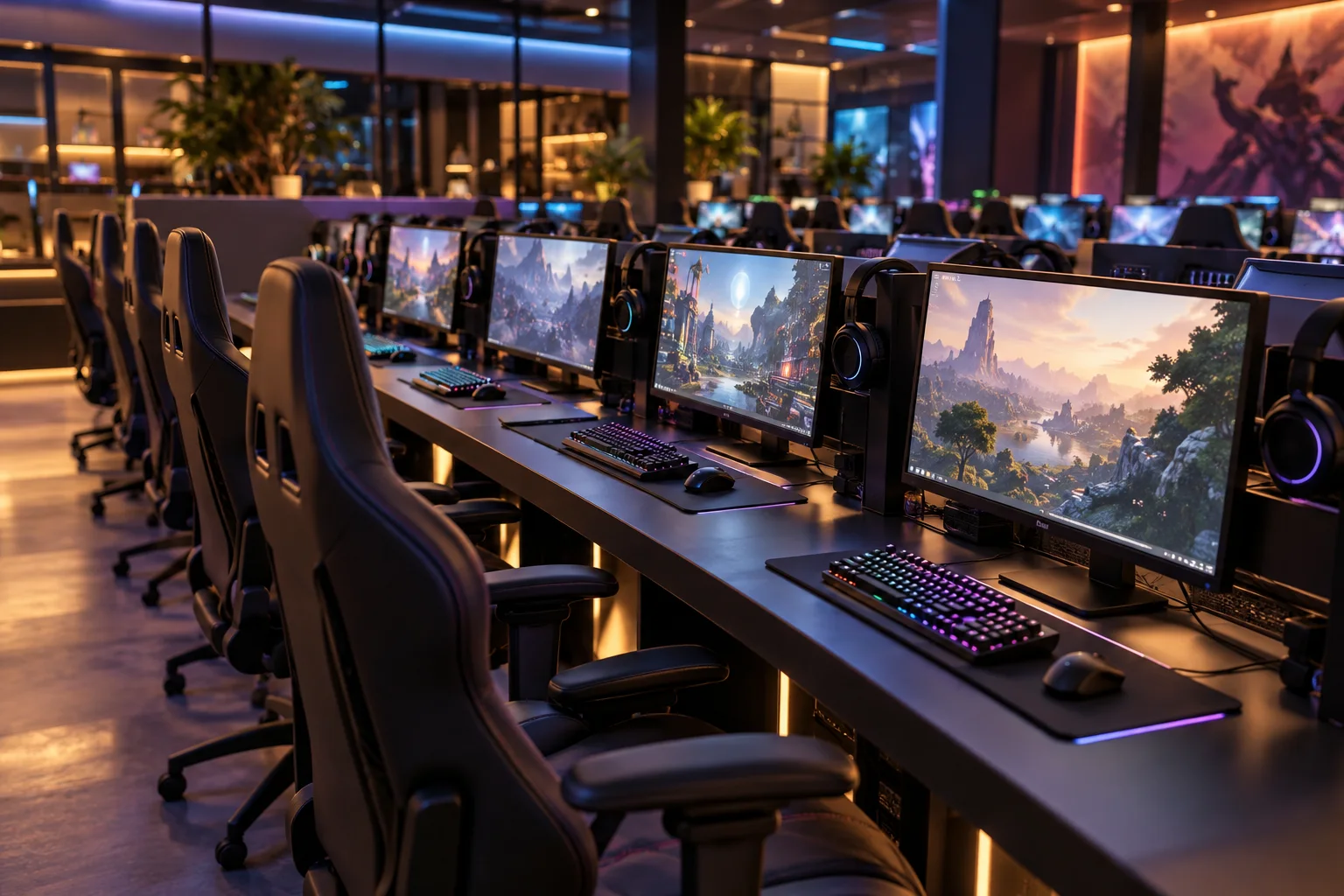 Filas de postos num clube LAN Filas de postos num clube LAN