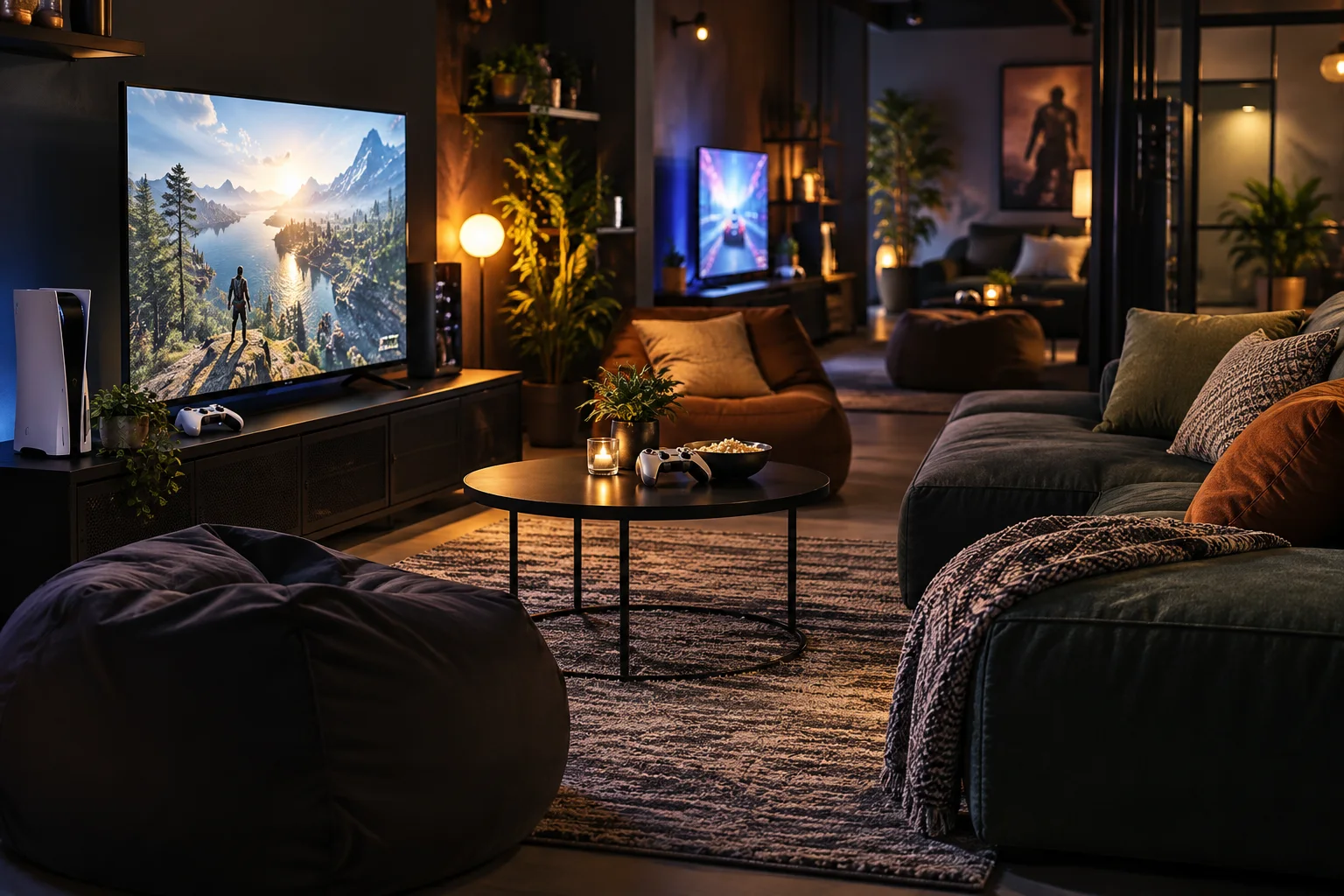 Lounge com zona de consolas
