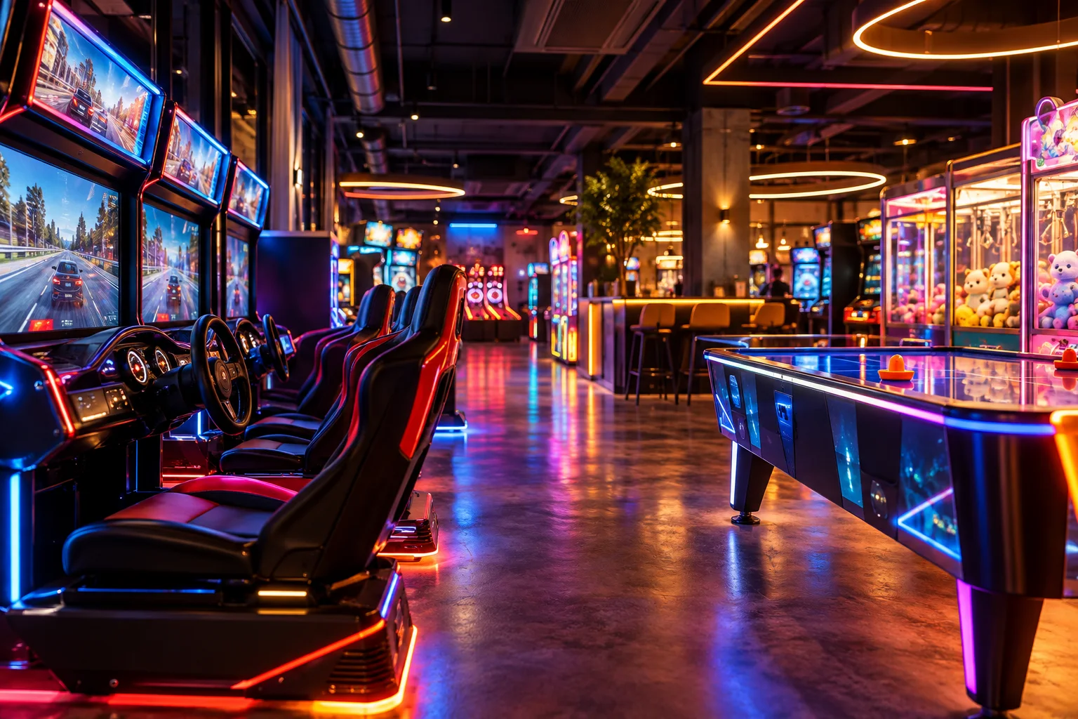 Sala de arcade com iluminação ambiente